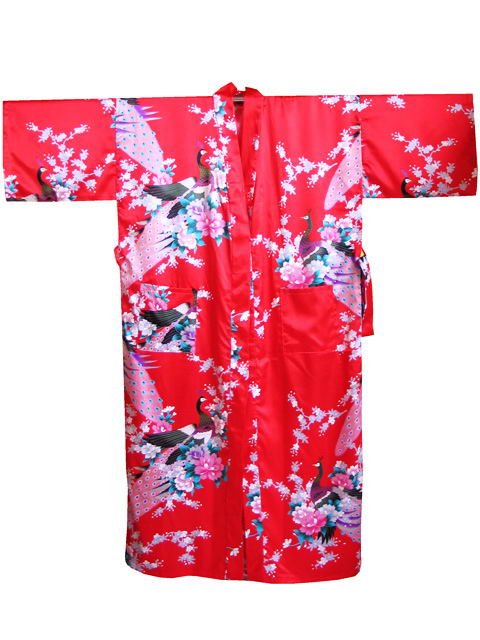 New Fashion Chinese Silk Women's Red Kimono Robe Gown Free Shipping JK0019