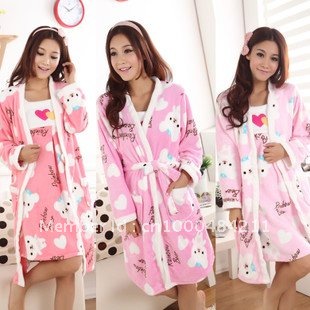 New fashion/Fall or winter/Ladies Pajamas sets/Thicken/Cartoon/long-sleeved/coral velvet  sling underwear two sets nightgown