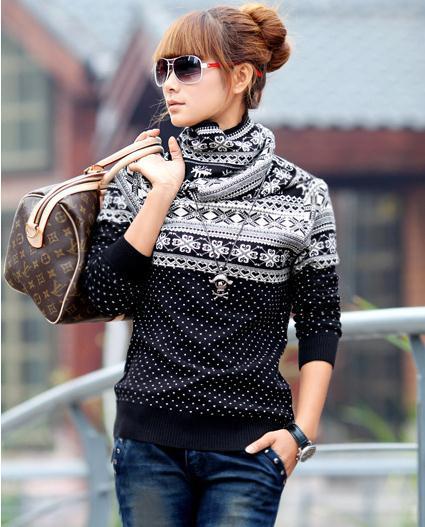 NEW fashion fawn snow pattern slim dot turtle neck ladies' sweater,free shipping M213