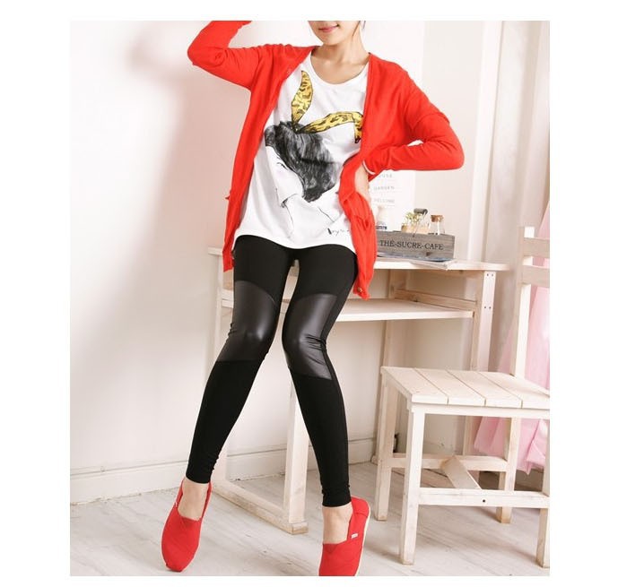 New Fashion Free Shipping Leather Patchwork Skinny Warm Leggings For Women