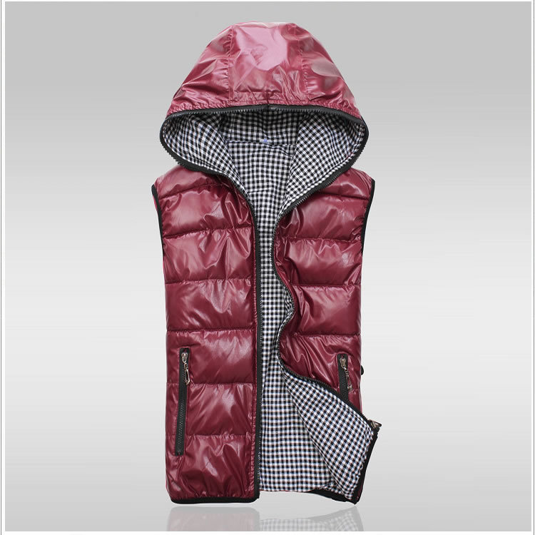 New Fashion hooded double-sided glossy two thick vest women wearing waistcoat feather padded