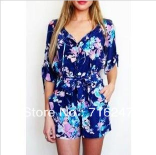 New  Fashion  Jumpsuit  For  Women  Spring   And  Summer  2013   Printed Short  Jumpsuit