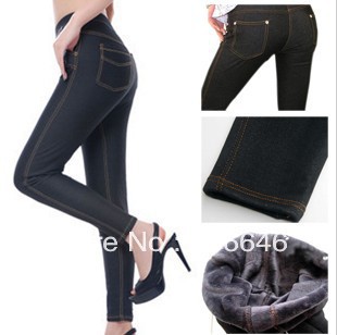 New Fashion knitting Winter Warm Thicken Fleeces Denim Leggings Fashion Pants Imitate Jeans Stockings Plus Size FREE SHIPPING