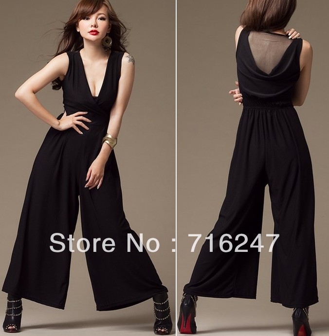 New  Fashion  Korean  Style  2013  Black  Chiffon  Fat  Leg  Jumpsuits  For  Ladies