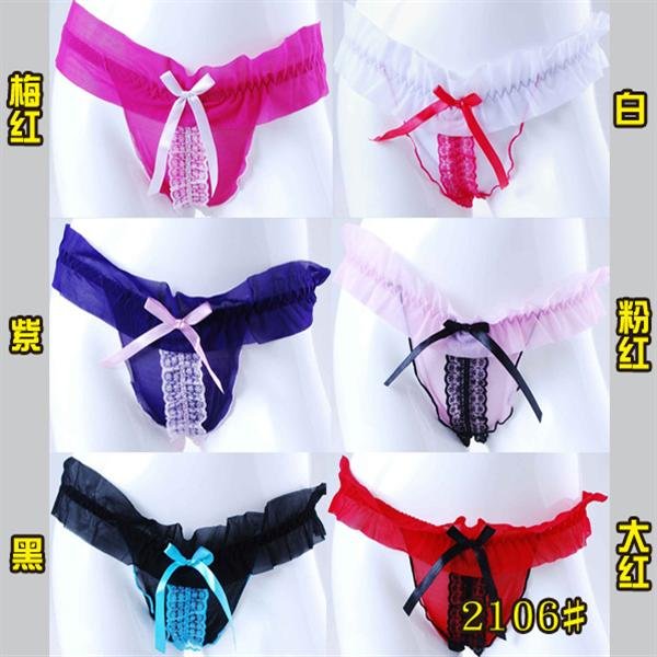 New Fashion Lady's Hot Sexy Lace Yarn Split Back Panties Women's Soft Thongs 6 Colors Free shipping