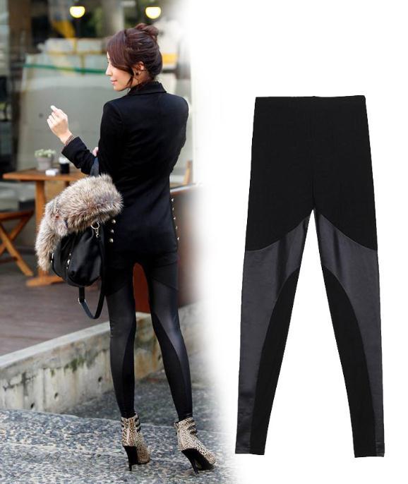 New Fashion Sexy Irregular Faux Leather Patchwork Legging Free Shipping B209