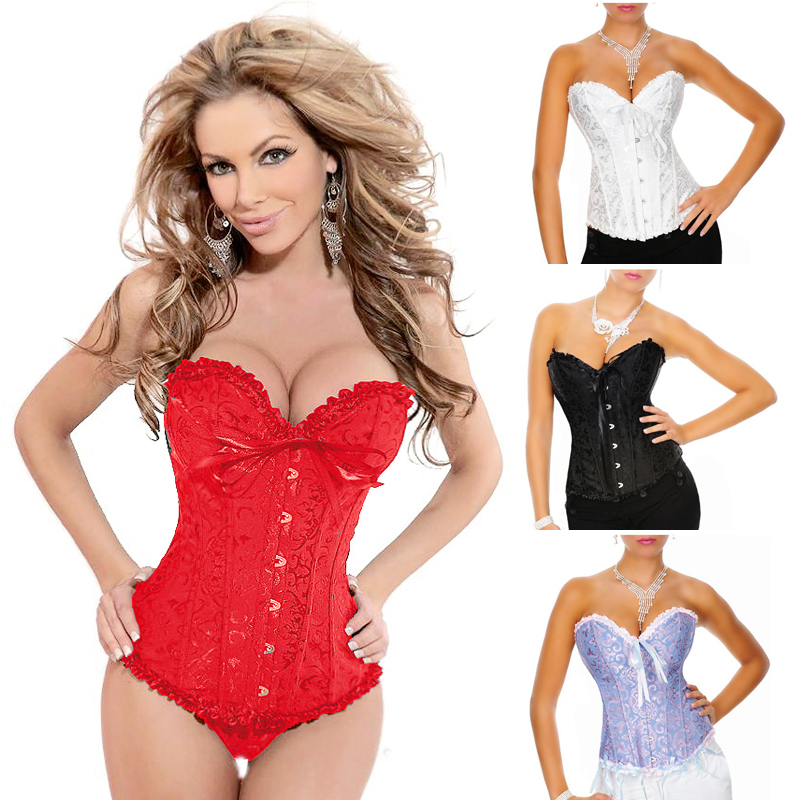 New Fashion Sexy Lace up Steel Bustier G-String printing corsets Lingerie Underwear Sleepwear white black red blue