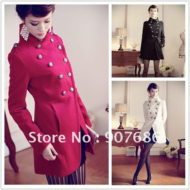 New Fashion Stand-up Collar Double-breasted Wool Overcoat Slim Fit Dust Coat Jacket Clothes Size S M L XL Free Shipping #3057