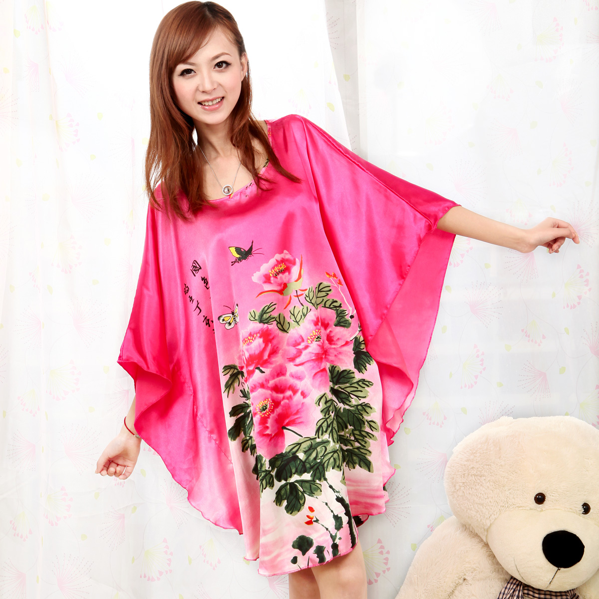 New Fashion Summer short-sleeve 2013 royal women's faux silk sexy sleepwear nightgown plus size lounge Free shipping