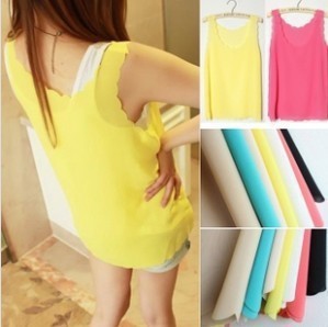 New Fashion Summer Wild Petals Bottoming Shirt Candy-colored Wavy Edge Vest Chiffon Camisole Free Shipping