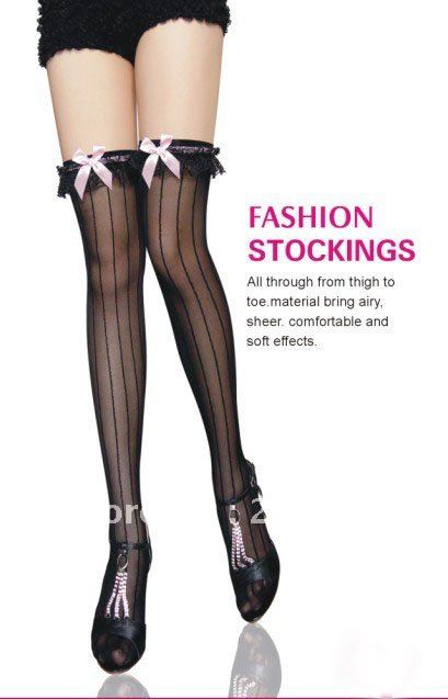 New Fashion Super Sexy  Black\Pink bow Thigh-High Stockings