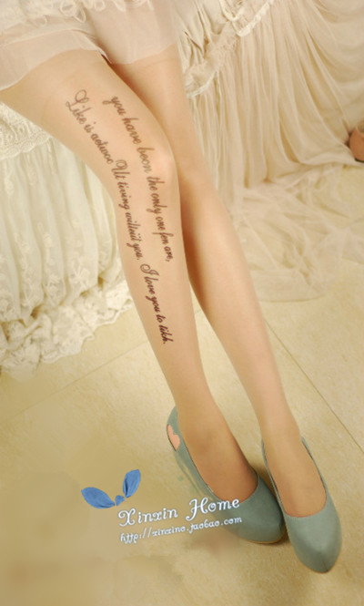 new fashion tattoo Pattern womens Pantyhose Tights lady silk stocking sexy love letter velvet