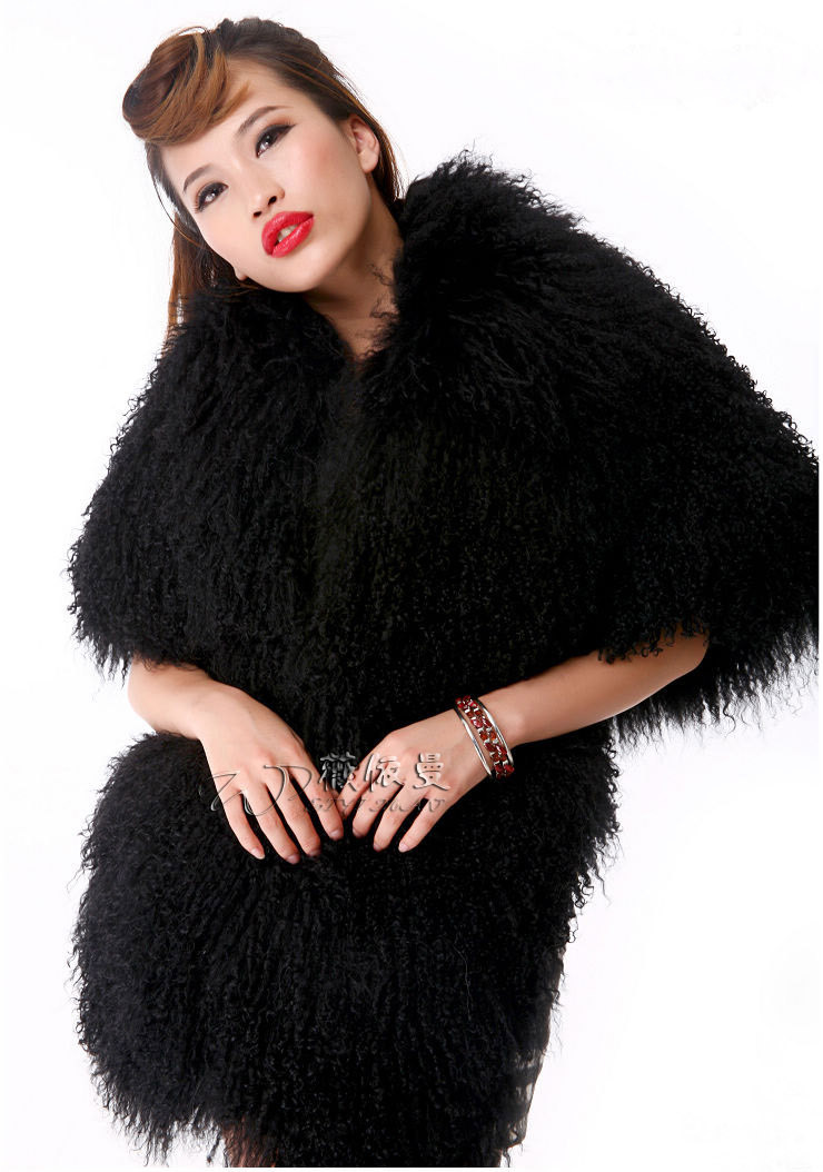 New Fashion Women A110 Real Mongolia Lamb Fur Larger Shawls Vest Jacket Coat Cape Wraps Black Or White Or Beige