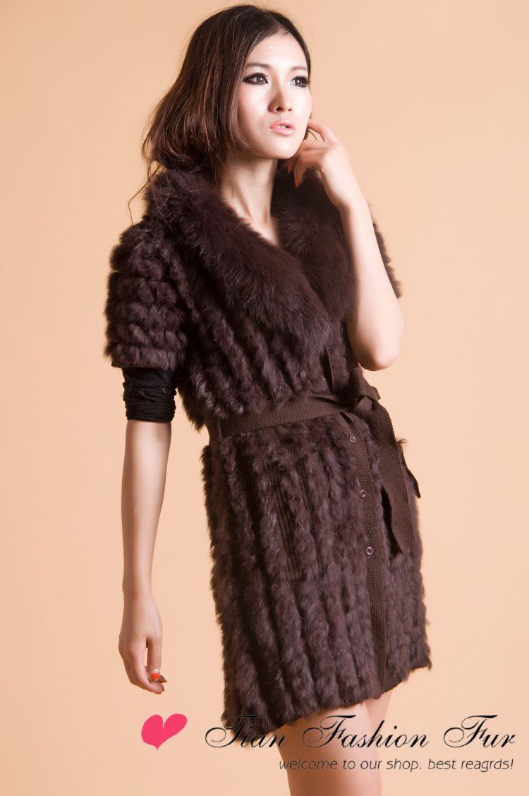 New Fashion Women B3 Knitted Rabbit fur Vest Gilet With fox  Fur Collar Coat Jacket Waistcoat