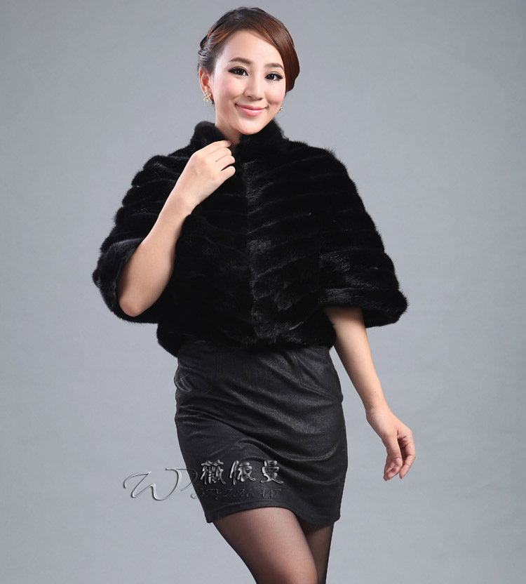 New Fashion Women B33 real mink fur black colour  short  Shawl coat jacket