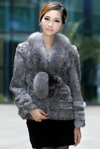 New Fashion Women B57 real rabbit fur with the whole  fox fur collar 4 colour coats jacket jackets coat clothes overcoat garment