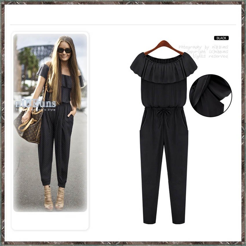 New fashion Women chiffon flounced Jumpsuits 3 Colors 8209