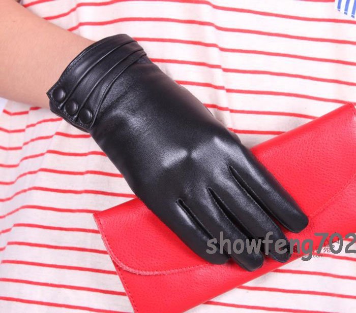 New Fashion Women folding fan 3 buttons Genuine Lamb Leather Gloves Size S M L