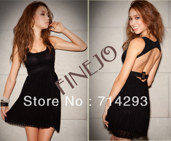 New Fashion Women ladies' Pleated Chiffon Mini backless dresses free shipping Drop shipping 2001