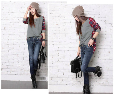 New Fashion Women Loose Cotton Plaid Long Sleeve Blouse Top Shirt