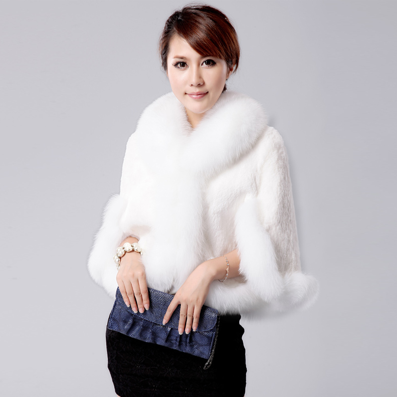 New Fashion women's fox fur +rabbit fur cloak  cape batwing sleeve outerwear