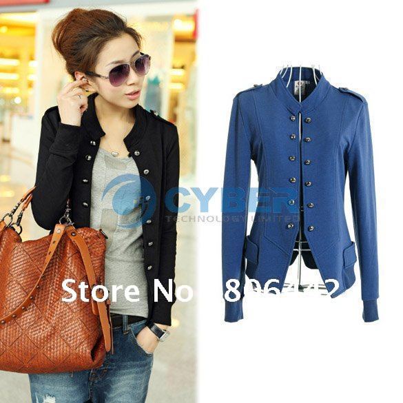 New Fashion Women's Jacket Stand-up Stand Neck Double Breasted Outwear Coat 3Size Free Shipping