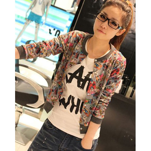 New Fashion Women's Ladies Long Sleeve Comic Cartoon Short Small Tops Jacket Outerwear Coat Sweater Size S Free Shipping 0137