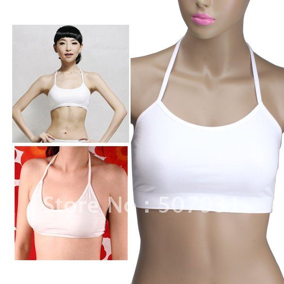 New Fashion Women Sexy Bandeau Crop Halter Tube Top Vest Crop Sports Bra White