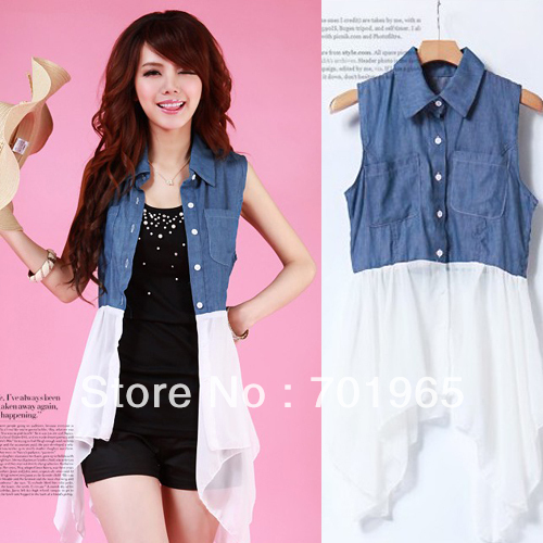 New Fashion Women Sleeveless Sweet Casual Long StitChing Tops Y8309