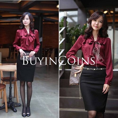 New Fashion Women Stand-Collar Tie Flouncing Long-sleeve Shirt Top Blouse J991 [20727|99|01]