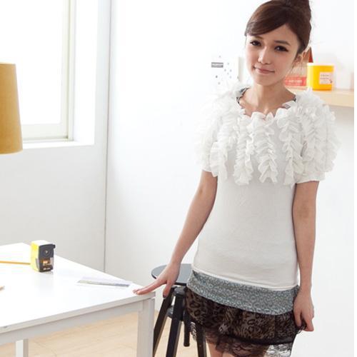 New Fashion Women Sweet Flouncing Slim Short Sleeve Elegant Tops YH1981