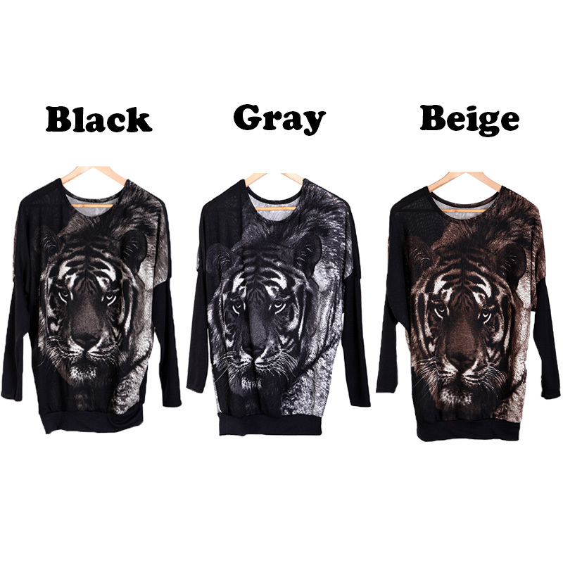 New Fashion Women Tiger print Tops Casual Jumper Animal Pattern Women's Long Sleeve Sweater Warm Pullover 3 Color, Free Shipping