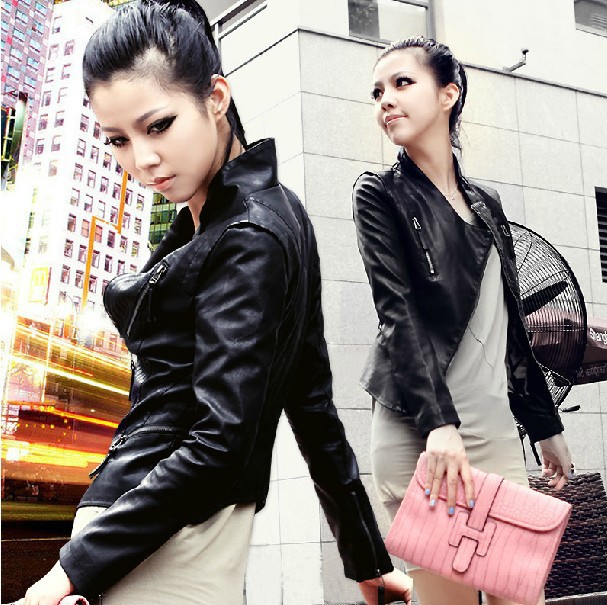 New Fashion Womens Korea Sexy Black Ladies Top leather Jacket Coat  Outerwear Fur Clothing (Drop Shipping) 1179E