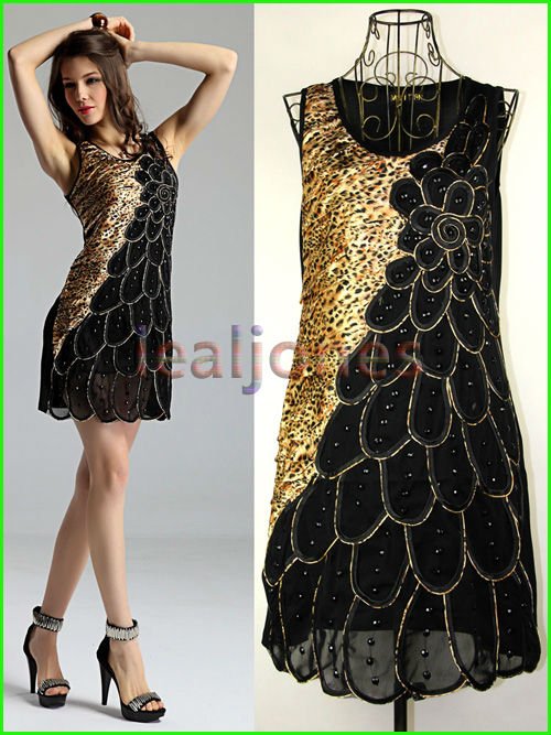 New Fashionable & liberal Peacock style Lady Women's Summer Wear comfortable Sleeveless Silks And Satins Dress 017