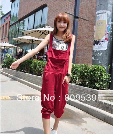 new female han large size lovely tide loose nine minutes of pants knitting overalls conjoined twin pants