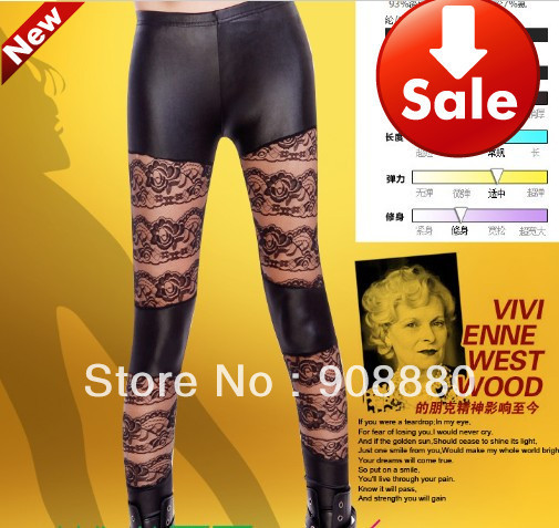 new fence fight leather leggings Sexy Lace Rose PU Leather nine Leggings Pants free shipping 10 piece/lot winter ladies pants