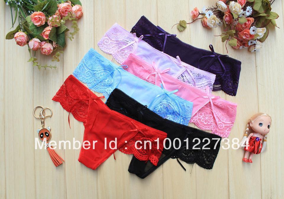 New Free Shipping 12 pieces/lot  Lace Wide Edge Underwear Bow Briefs Thongs Sexy Ladies #288