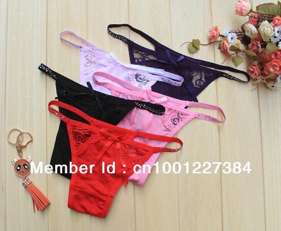 New Free Shipping 12 pieces/lot Pearl G-string Bow Underwear Stripes Thongs Sexy ladies #139