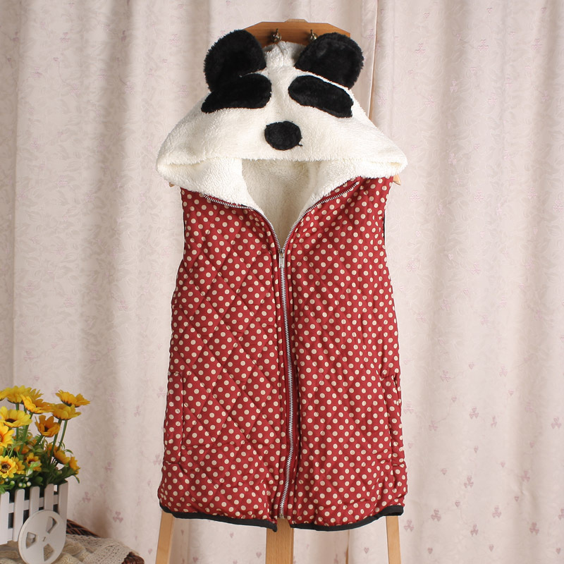 new free shipping 2012 HOT WOMEN CLOTHING Kitten head portrait with a hood polka dot berber fleece thermal vest 2012 christmas