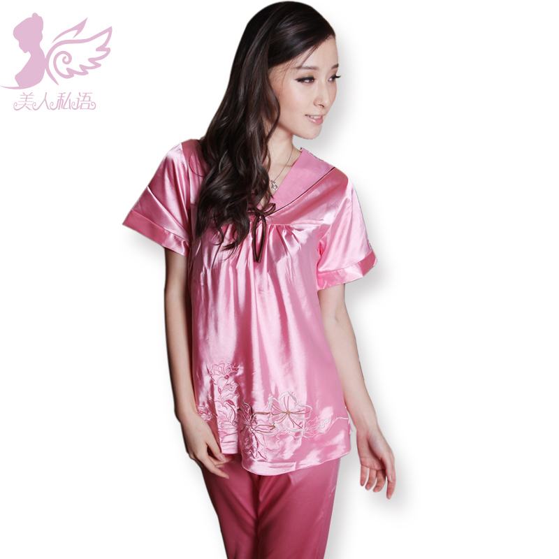 New Free Shipping Beauty summer silk sleep set female short-sleeve capris twinset