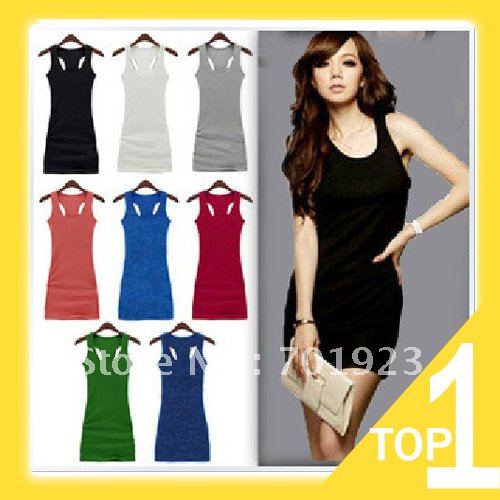 NEW Free Shipping Candy Colors cotton Women's Casual Solid H back vest dress Y2476