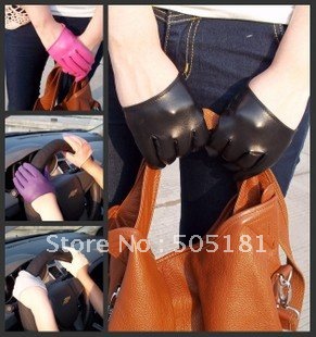 New Freeshipping 2012 women's half-palm PU gloves fashion leather gloves with multi-color,freesize,christmas gift,30pairs