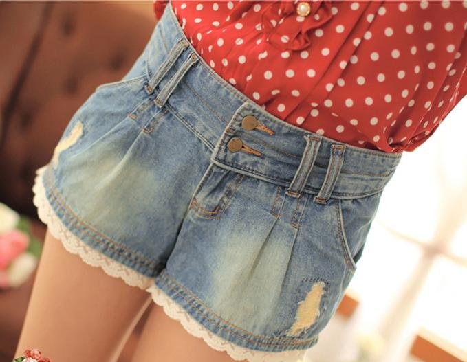 New fund flow fringed torn lace joining together cowboy hot pants shorts summer