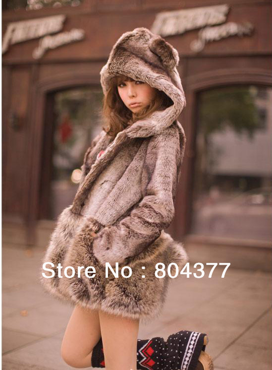 New Fur Coat Women's ladies lovely Style Outwear overcoat with cap winter SB-C2