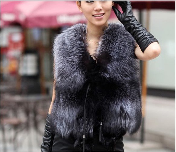 New Genuine Silver Fox Fur Vest/Waistcoat In Stock Free Shipping Hot