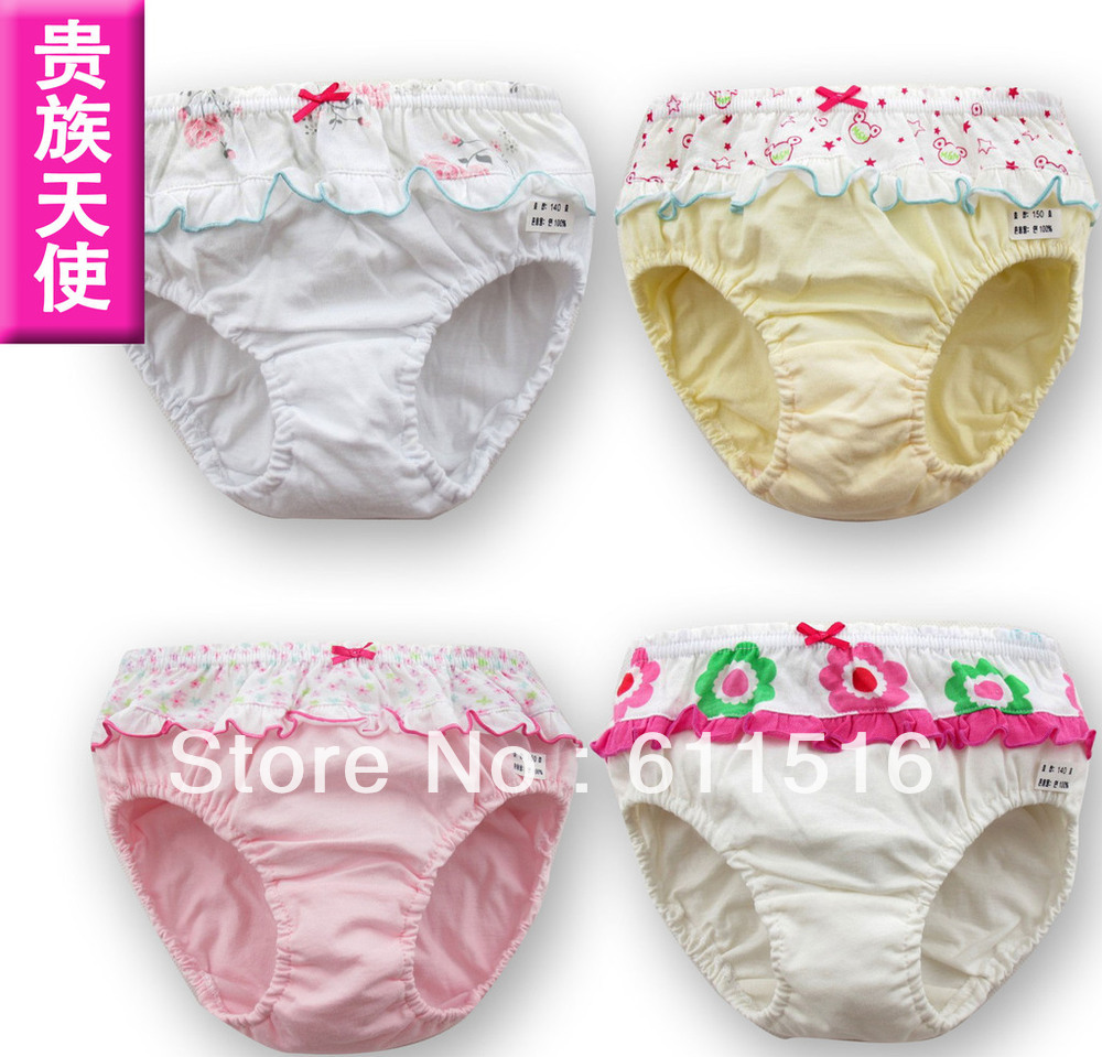 New Gift arrive ! Free Shipping 12 Piece/Lot  Girl`s Decorative Border Briefs , Children`s 100% Cotton Underwears