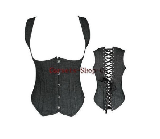 NEW Gothic Black Women's Jean Underbust Corset Bustier Waist Cincher S-2XL