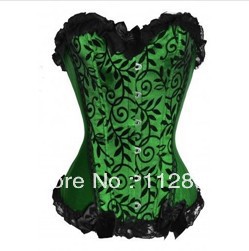 New Green lace up boned basque corset busiter lingerie S-2XL  M0226