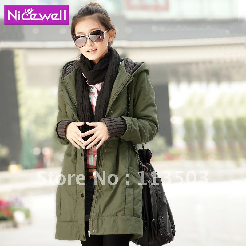 New han army green dust coat medium style upset quilted jacket coat free shipping