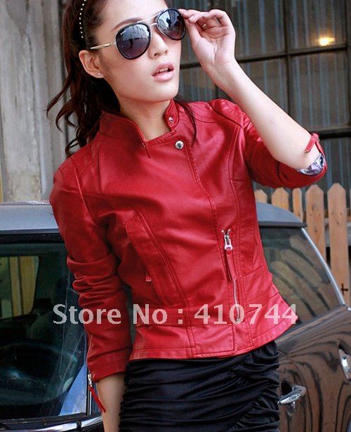 New high quality PU leather jacket for womens washable Leather jackets coats black blue red size S M L XL XXL free shipping